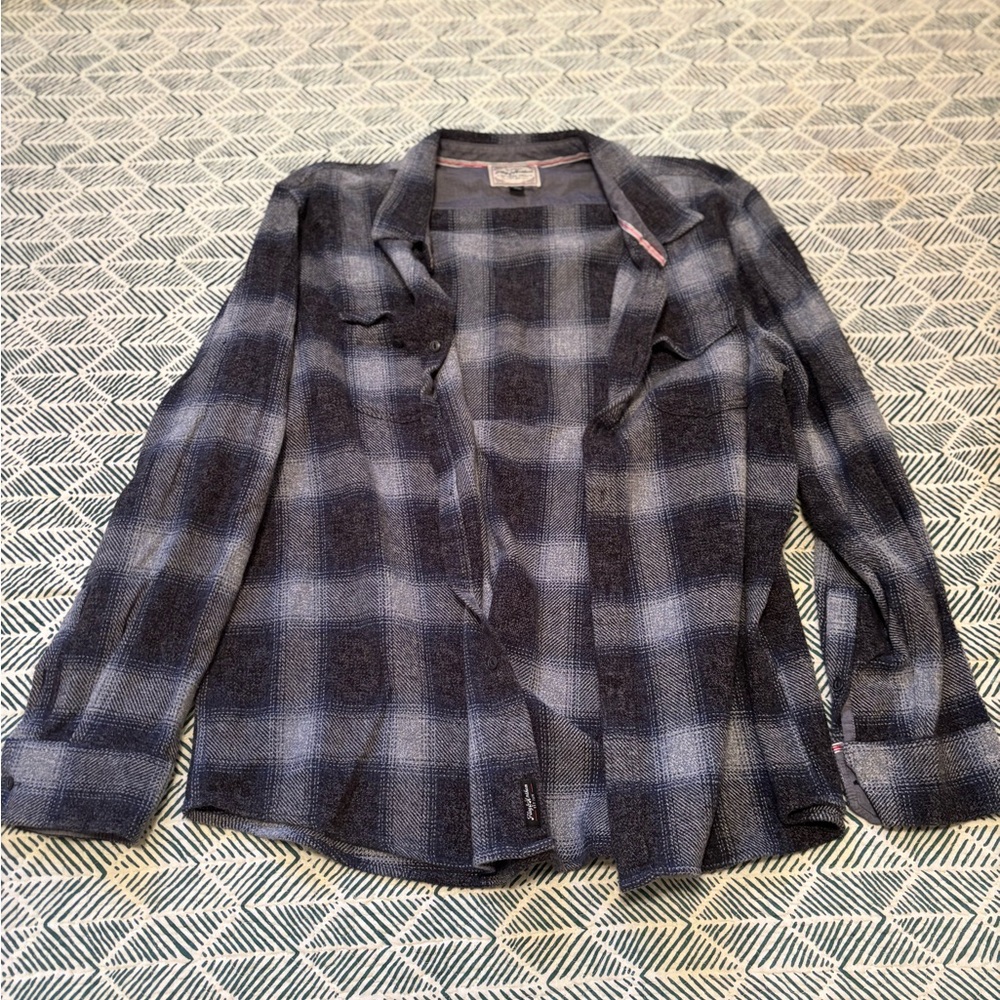 Men's Casual Button Down Shirt - Blue Plaid